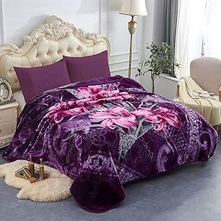 JML Fleece Blanket King Size, Korean Mink Blanket 85 X 95 Inches- 9 Lbs, Single Ply, Soft and Warm, Thick Raschel Printed Mink Blanket for Autumn,Winter,Bed,Home (Printed - Purple Lily)