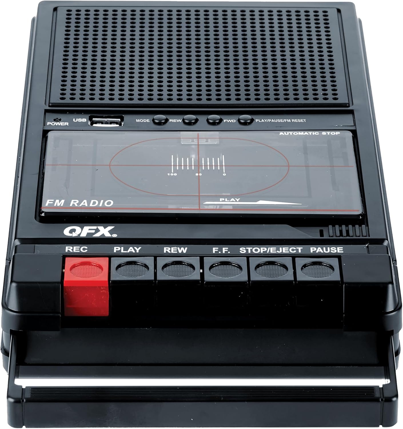 QFX RETRO-39 Portable Shoebox Cassette Tape Recorder – USB to Cassette Recording, Built-in Microphone, 3.5" Bluetooth Speaker, FM Radio, MP3 Playback, Line-in/Out, AC/Battery Powered