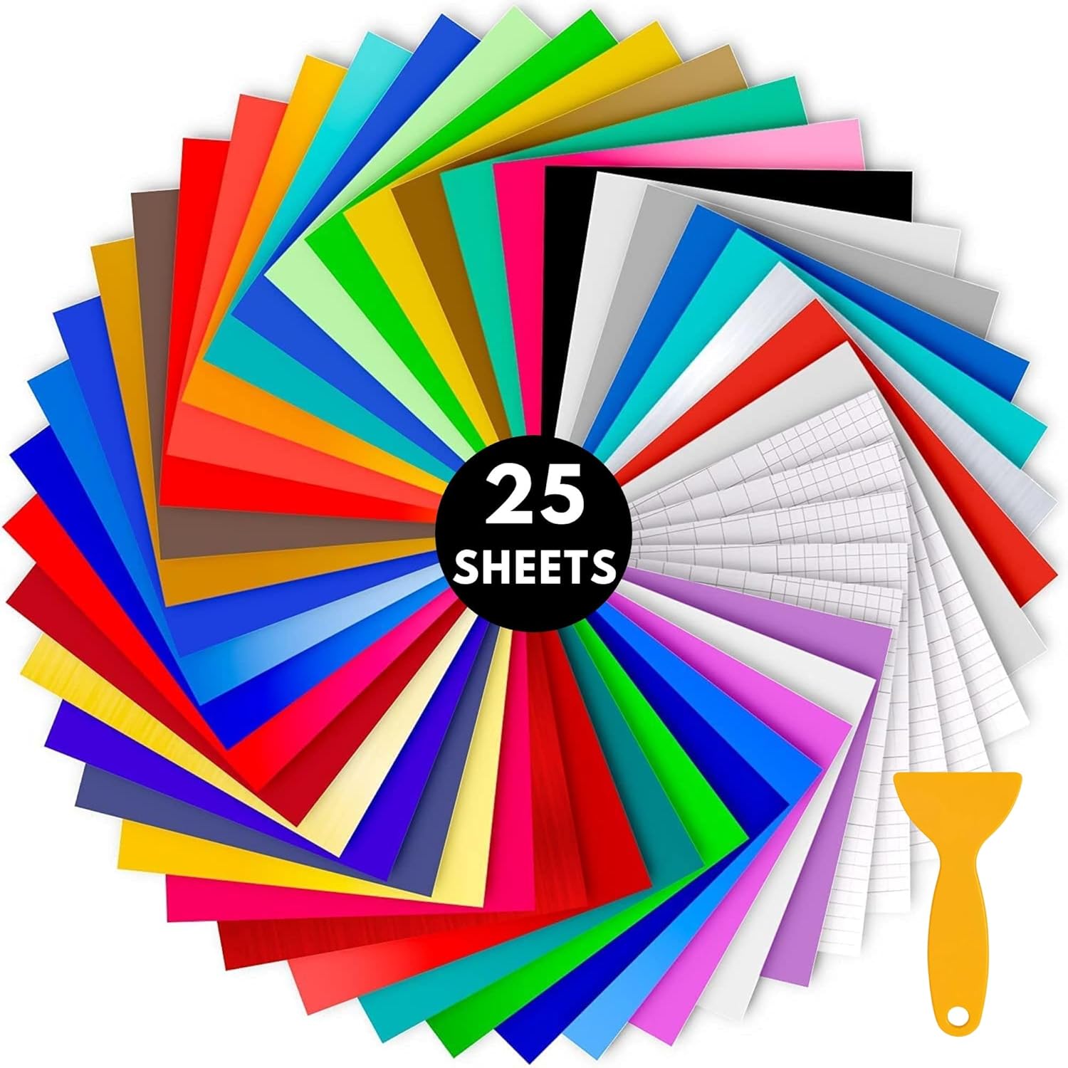 Vinyl for Cricut Permanent Adhesive Backed Vinyl for Cricut | 25 Pack A4 Size - 23 Permanent Vinyl Sheets + 2 Transfer Tape for Vinyl Cutter Machine