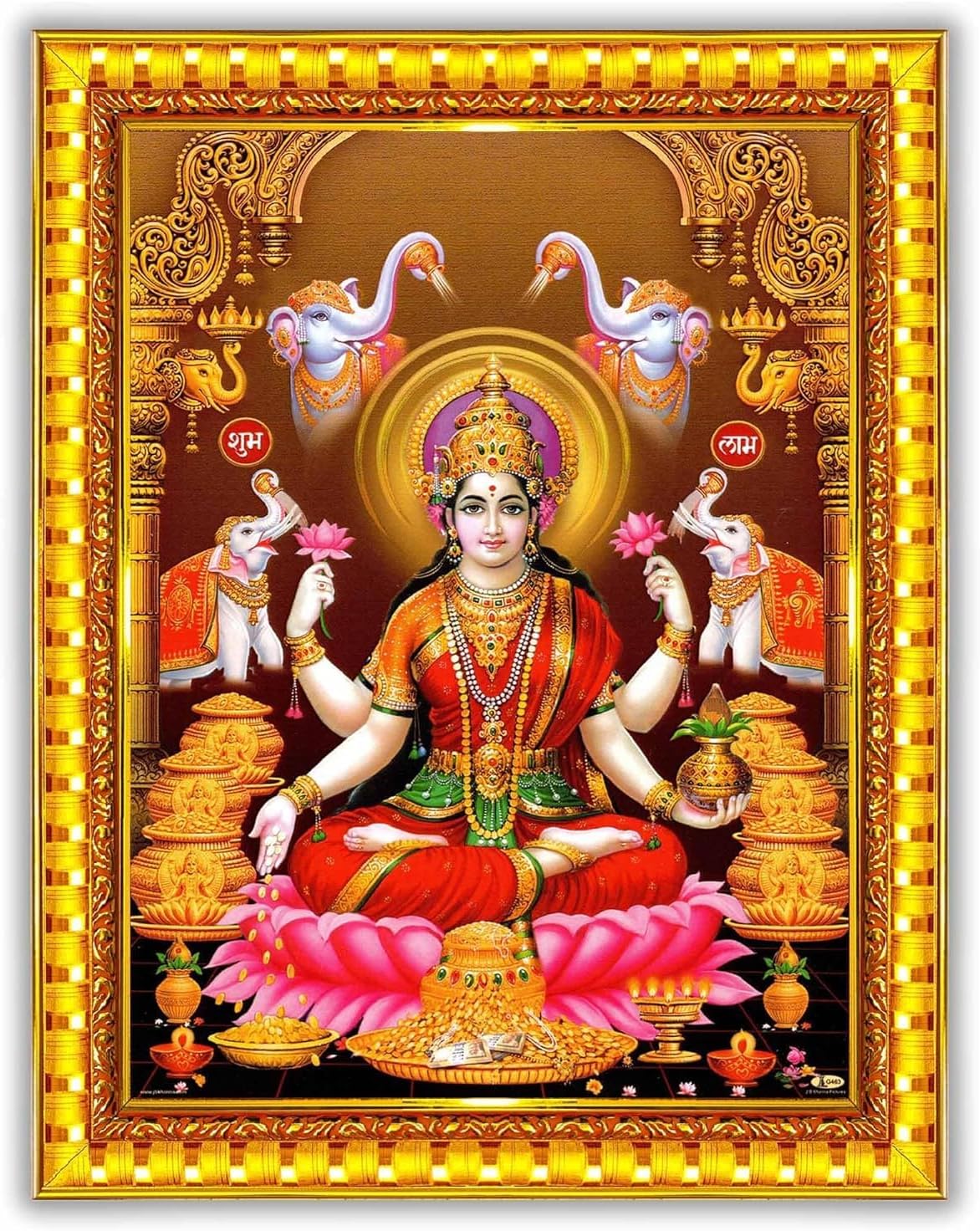 Indianstore4Everyone Goddess Lakshmi Devi Dhana Vaibhav Laxmi Maa Wall Painting Framed Home Decor (Wood,Matte,Gold,Big Size,10 x 12 Inch) R1295M