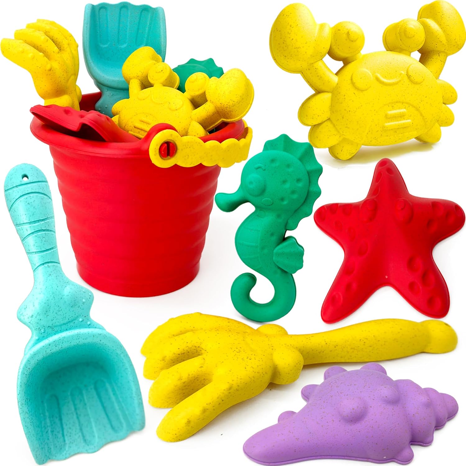 Lubibi Beach Toy Set - Sand Bucket For Kids, Sea Animals Molds, Spade, Rake, Outdoor Toy for Kids Toddlers - Perfect for Spring/Summer Holidays, Great Gift for Kids 3-10 Years old