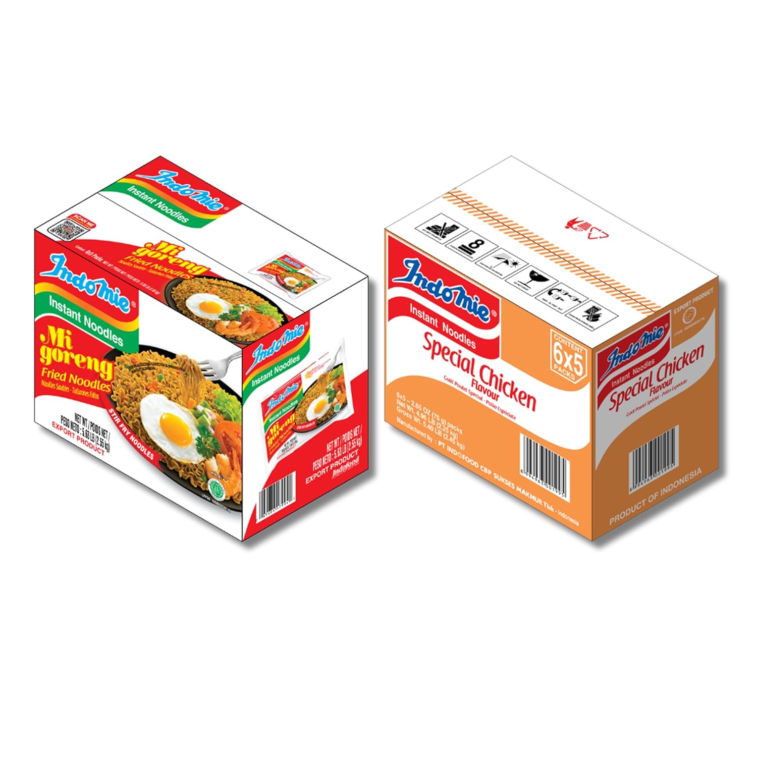 Indomie Mi Goreng Instant Stir Fry Noodles, Halal Certified, 30 Original & 30 Special Chicken Flavor (Pack of 60)