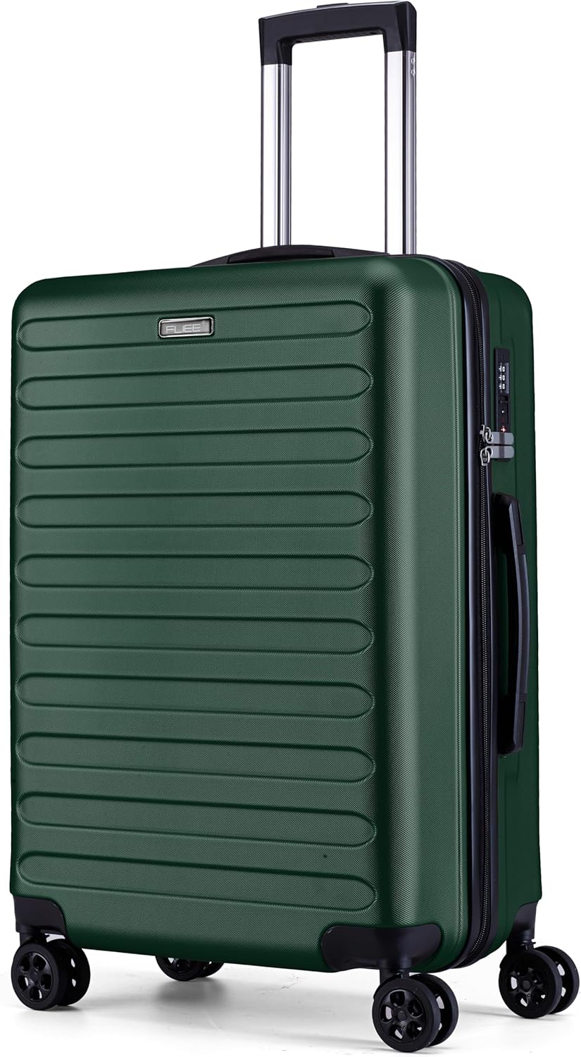 FLIEE Medium Suitcase Hard Shell | TSA 3 Digit Combination Lock|4 Dual Spinner Wheels| Aluminum Telescopic Handle | Lightweight Suitcase | Medium 24" Hold Check in Luggage | (Green, Medium 24'')
