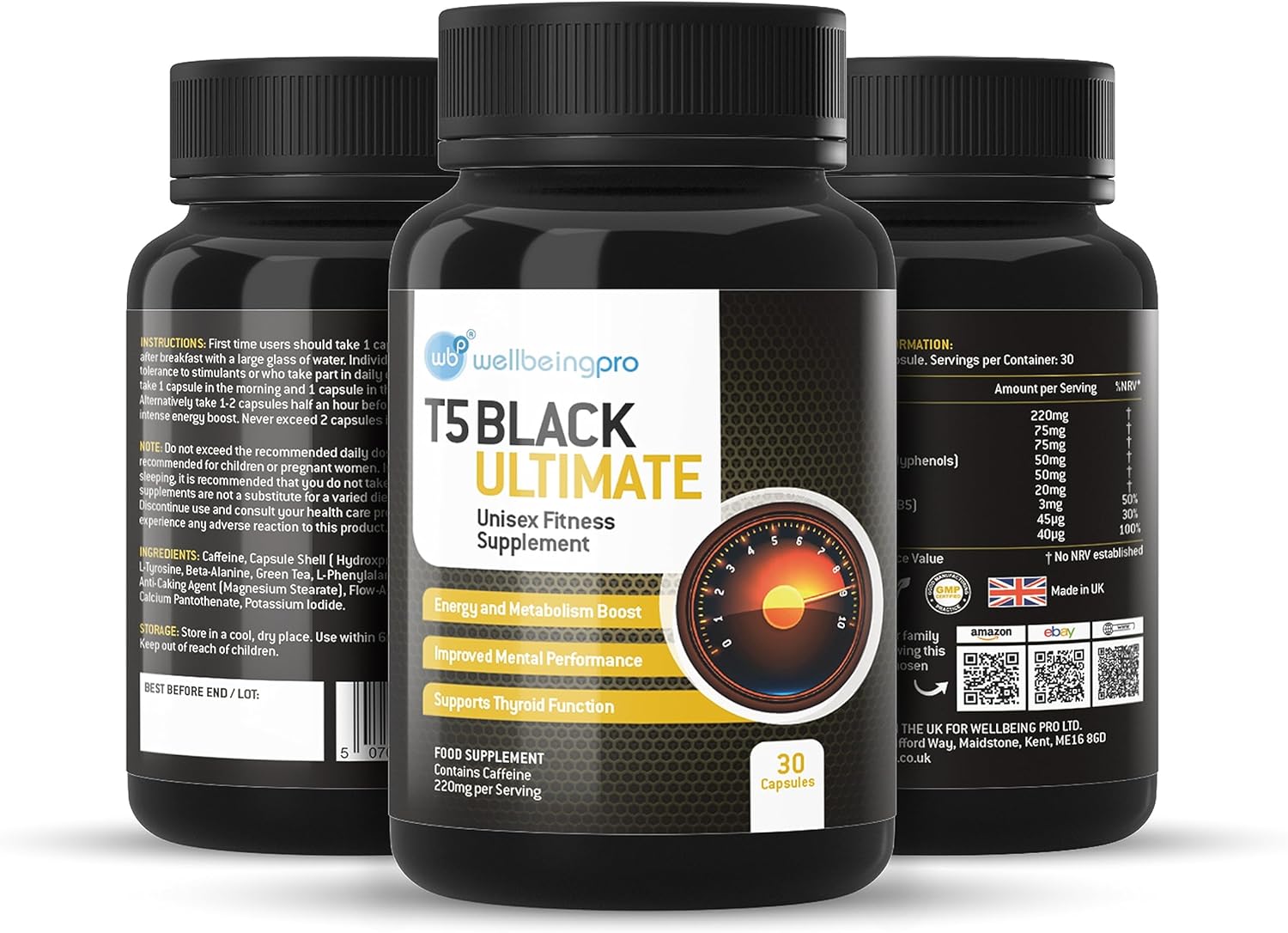 WBP T5 Black Ultimate (1 Month Supply) - Ultra High Strength Thermogenic Fat Burner - Keto Diet & Weight Management Pills - Vegan Friendly & GMP Certified UK Made Fitness Supplement - 30 Capsules