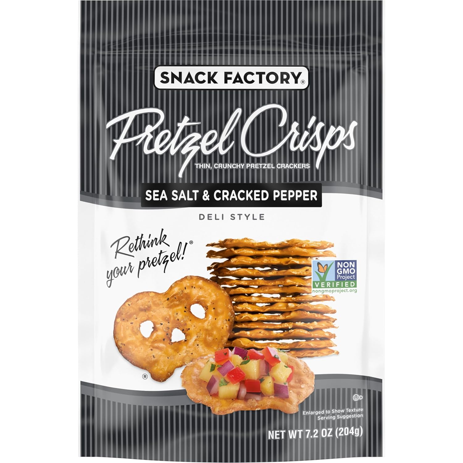 Snack Factory Pretzel Crisps, Sea Salt & Cracked Pepper, 7.2 Oz