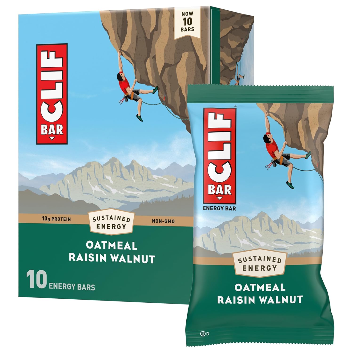 CLIF BAR - Oatmeal Raisin Walnut - Made with Organic Oats - Energy Bars - Non-GMO - Plant Based Protein Bars (10 Pack)