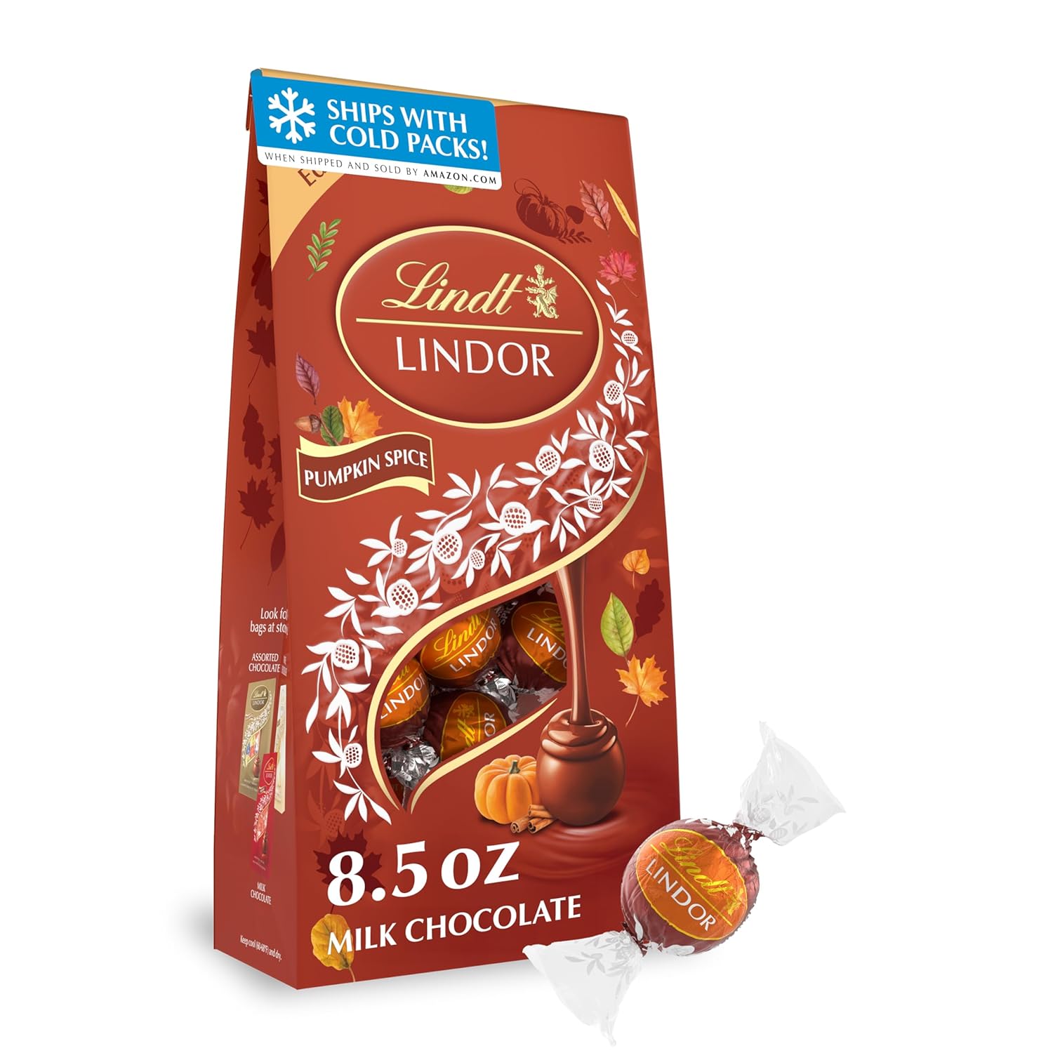 Lindt LINDOR Fall Pumpkin Spice Milk Chocolate Candy Truffles, 8.5 oz. Bag