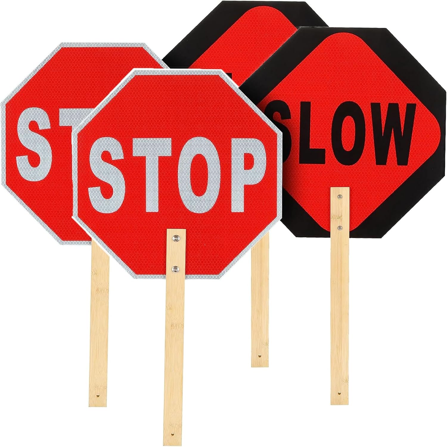 ASelected 2 Pack Stop Slow Sign with Handle 13 inch Double Sided Handheld Reflective Stop Sign Warning Hand Held Stop Paddle for Street Traffic Control Construction Sites