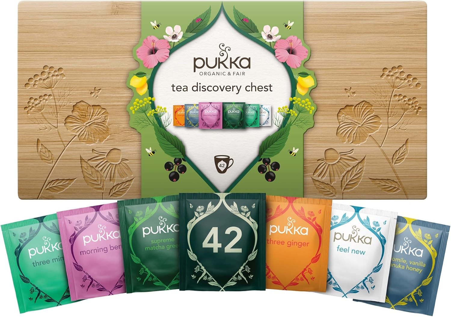 Pukka Herbs | Organic Herbal Tea Discovery Chest Gift Set Selection Box | Ideal Gifts For Women & Men Christmas, Birthday, Anniversary & Self-Care | Reusable Sharing Box | 42 Tea Bags | 6 Flavours