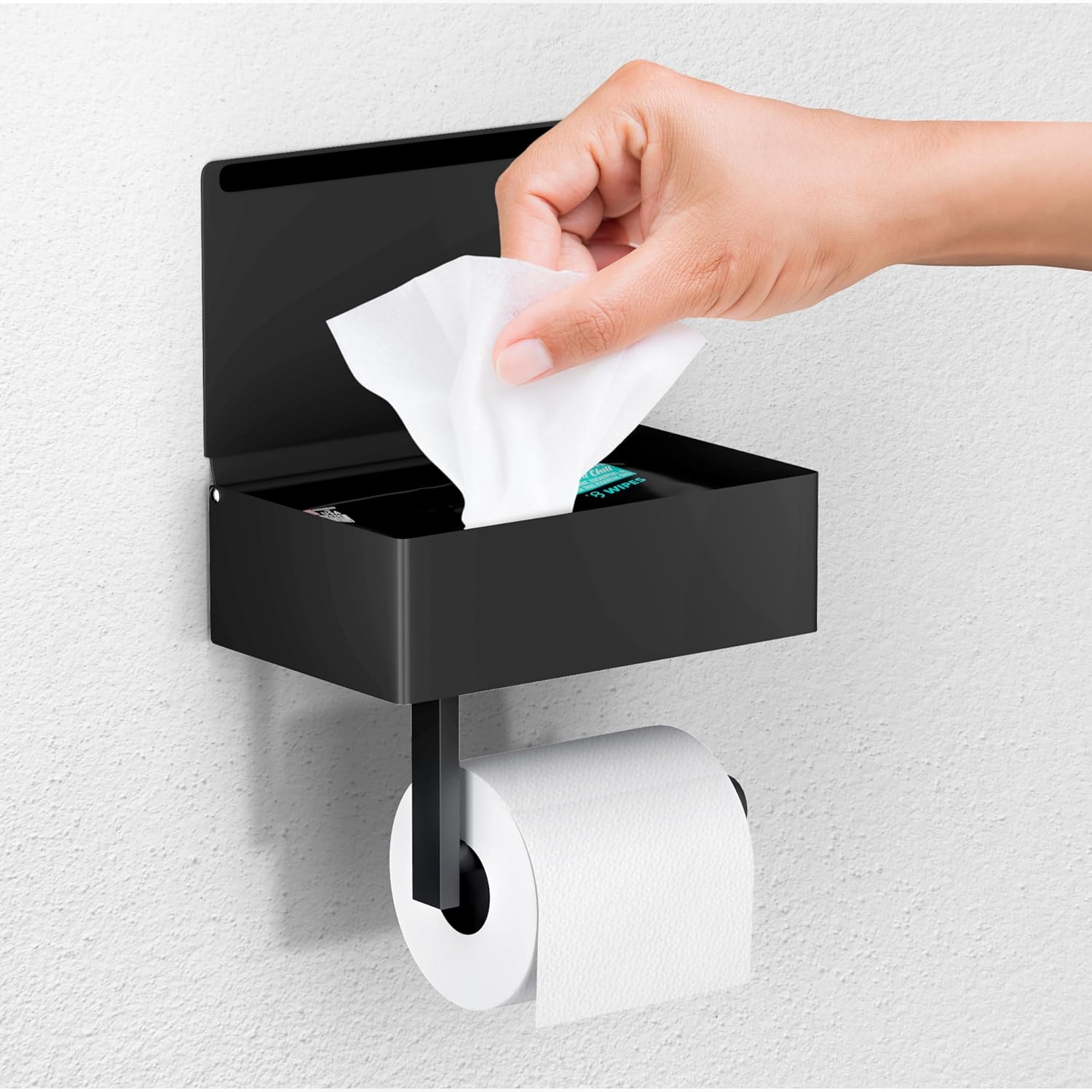 Day Moon™ Matte Black Toilet Paper Holder with Shelf, Wipe Holder for Bathroom Flushable Wipes Dispenser Toilet Paper and Wipes Holder Toilet Paper Holder with Storage