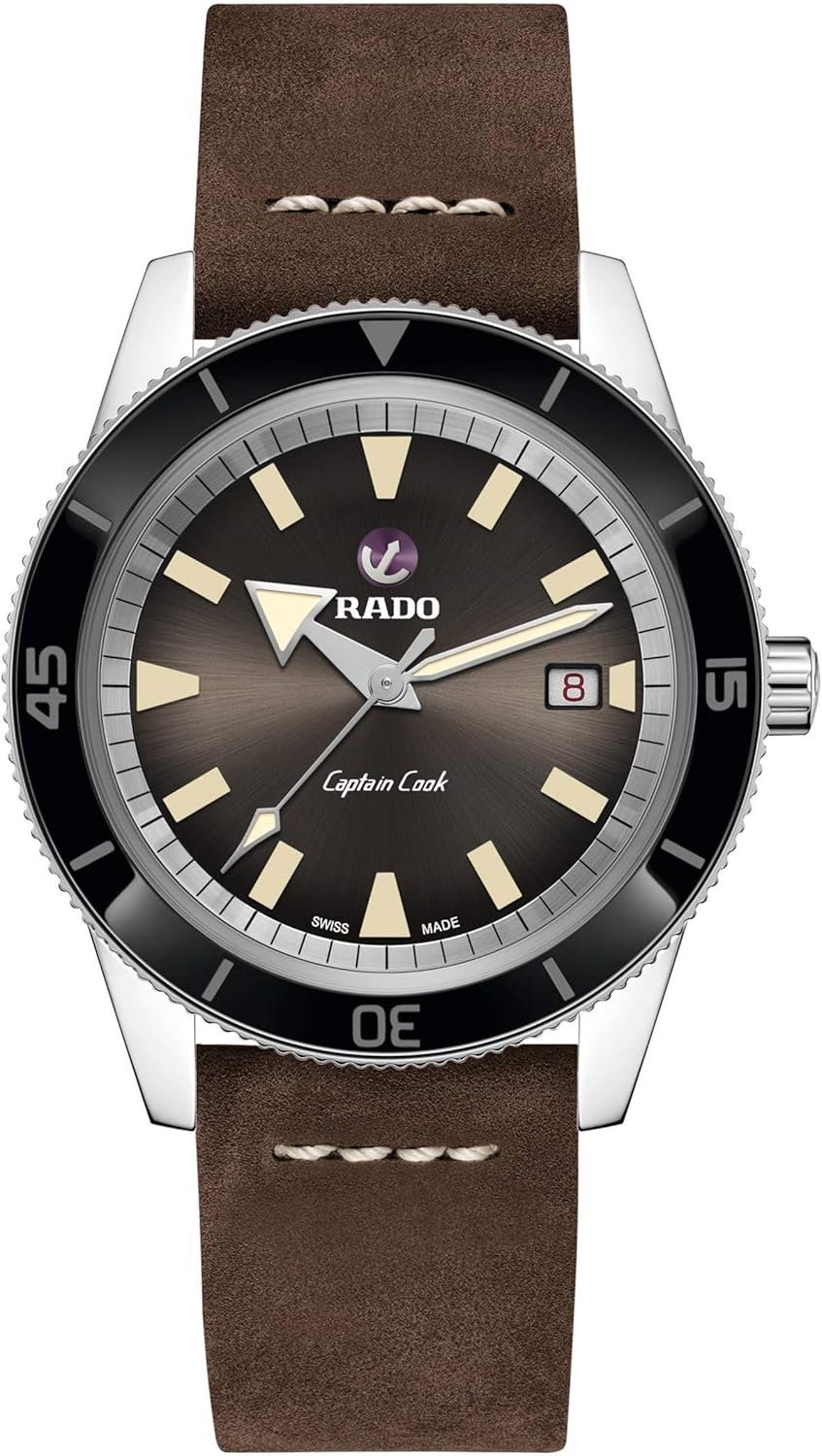 Rado Men's Captain Cook Leather Swiss Automatic Watch, Brown (R32505305)