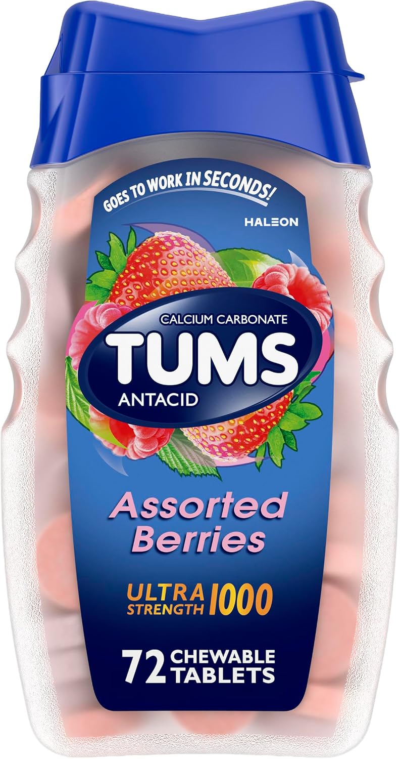 TUMS Antacid Chewable Tablets, Heartburn Relief, Assorted Berries, 72 Count