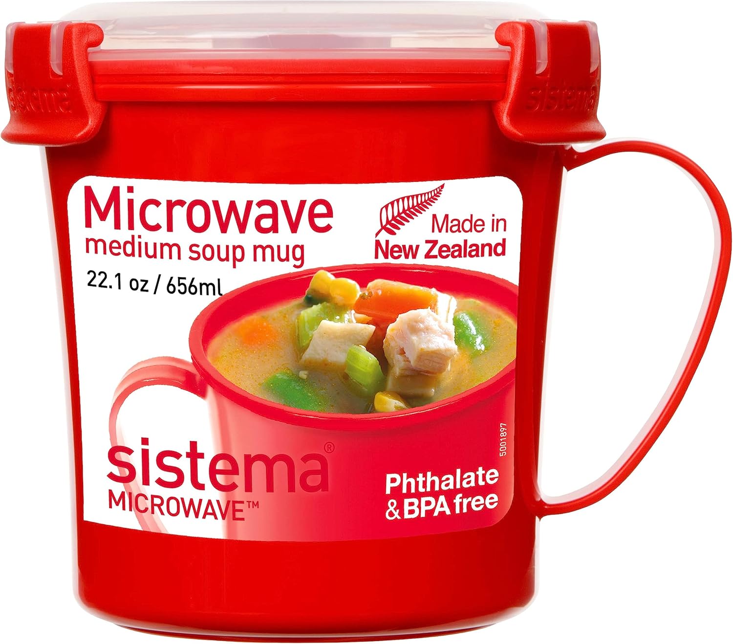 Sistema Microwave Soup Mug | 656 ml | Microwave Food Container with Steam Release Vent | BPA-Free | Red | 1 Count