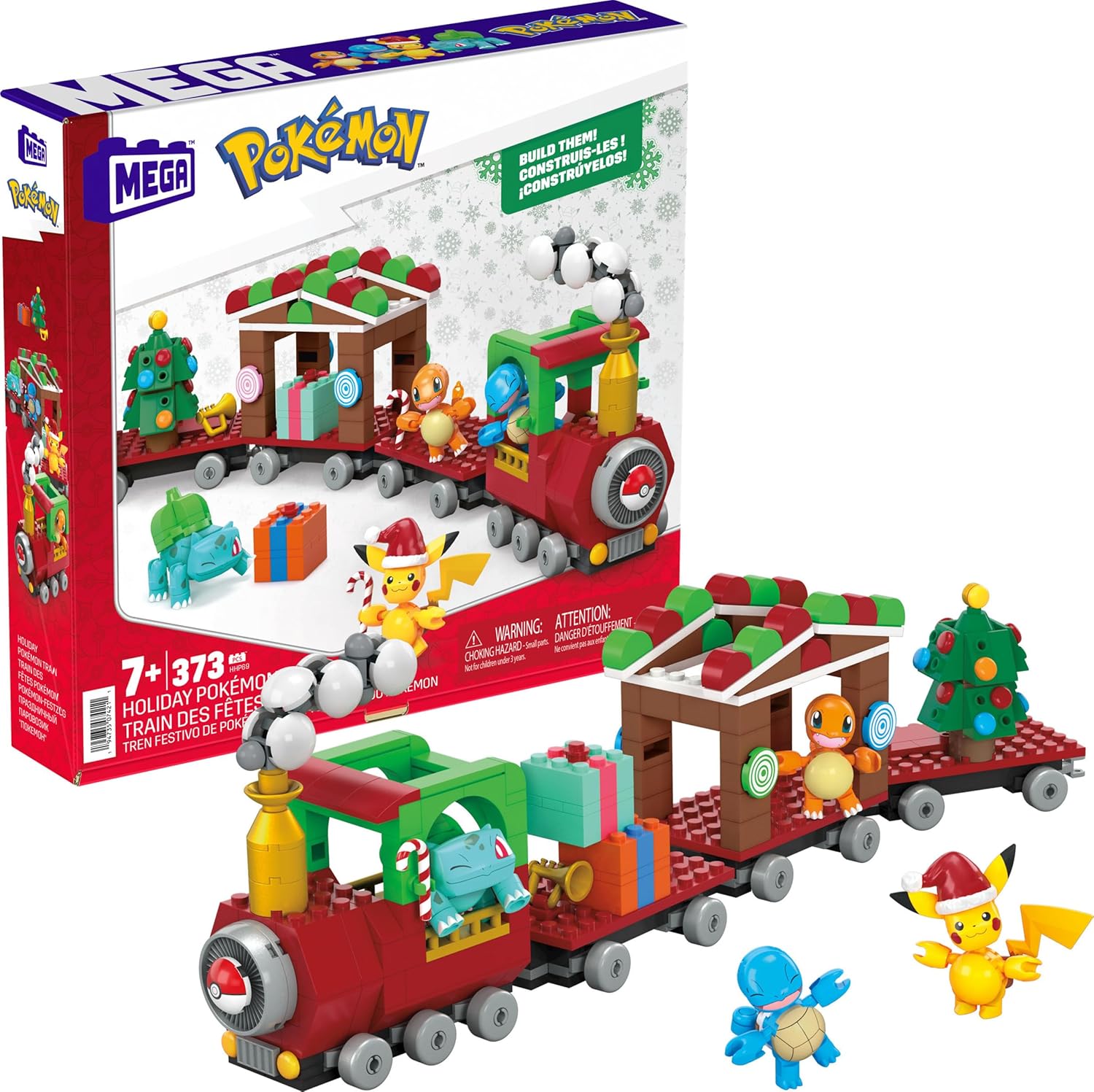 MEGA Pokemon Action Figure Building Toys, Holiday Train with 373 Pieces, 4 Poseable Characters, Toy Idea for Kids