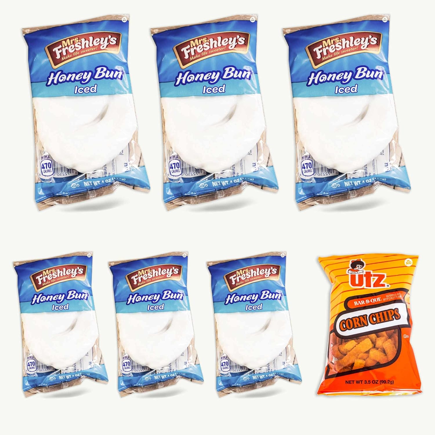 Gourmet Iced Honey Buns (4oz - 6pk) - BBQ Corn Chips (3.5oz) - 7 Items