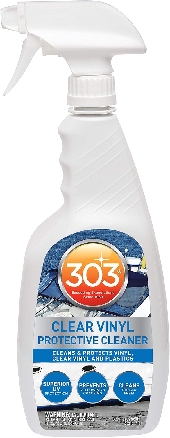 303 Products Marine Clear Protective Cleaner - Cleans and Protects Vinyl and Plastics, Provides Superior UV Protection, Prevents Yellowing and Cracking, 32oz (30215)