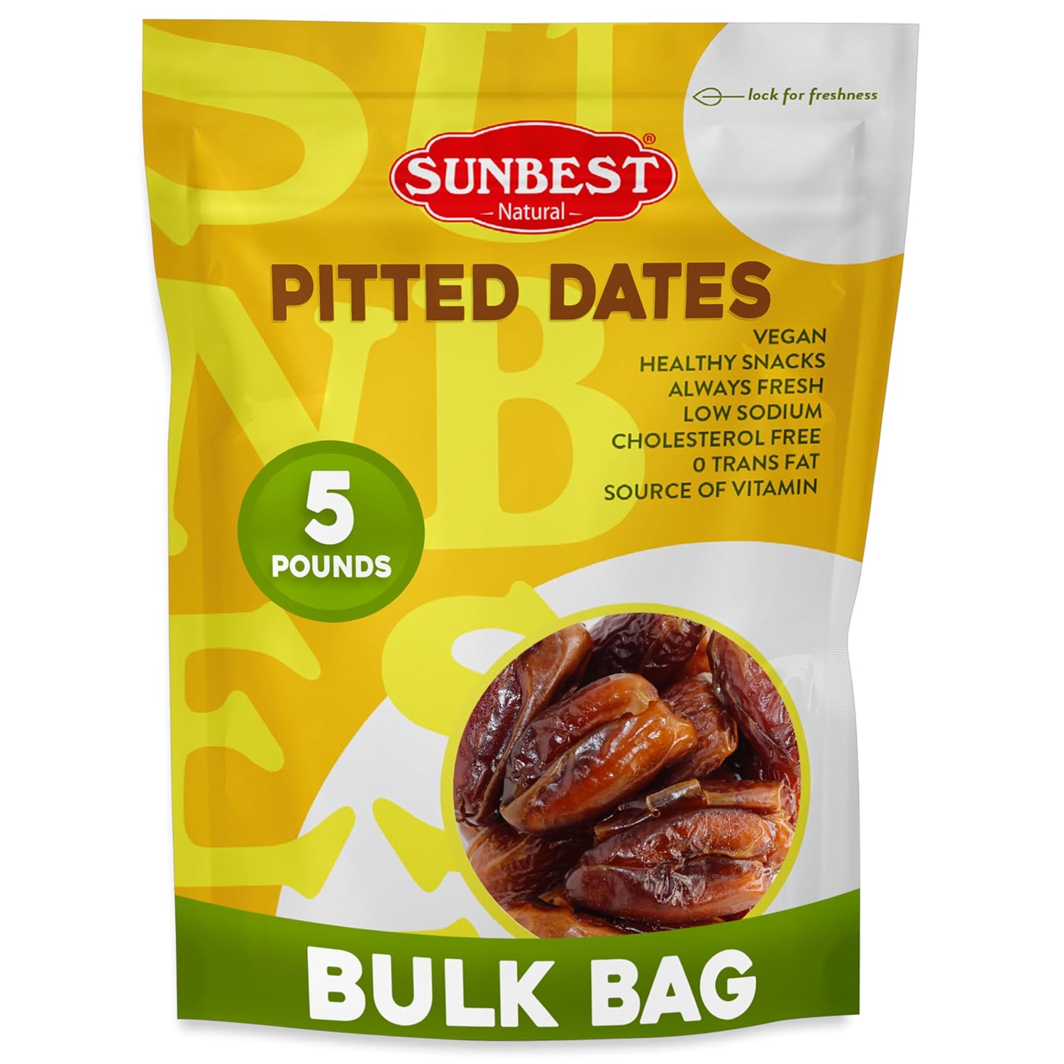 Sunbest Natural Deglet Noor Dates, 5 lbs – Pitted & Whole – Bulk Dried Fruit Snack For Kids & Adults – Naturally Sweet For Baking & Cooking – Sun-Dried, Fiber Rich, Kosher & No Sugar Added (80 oz)