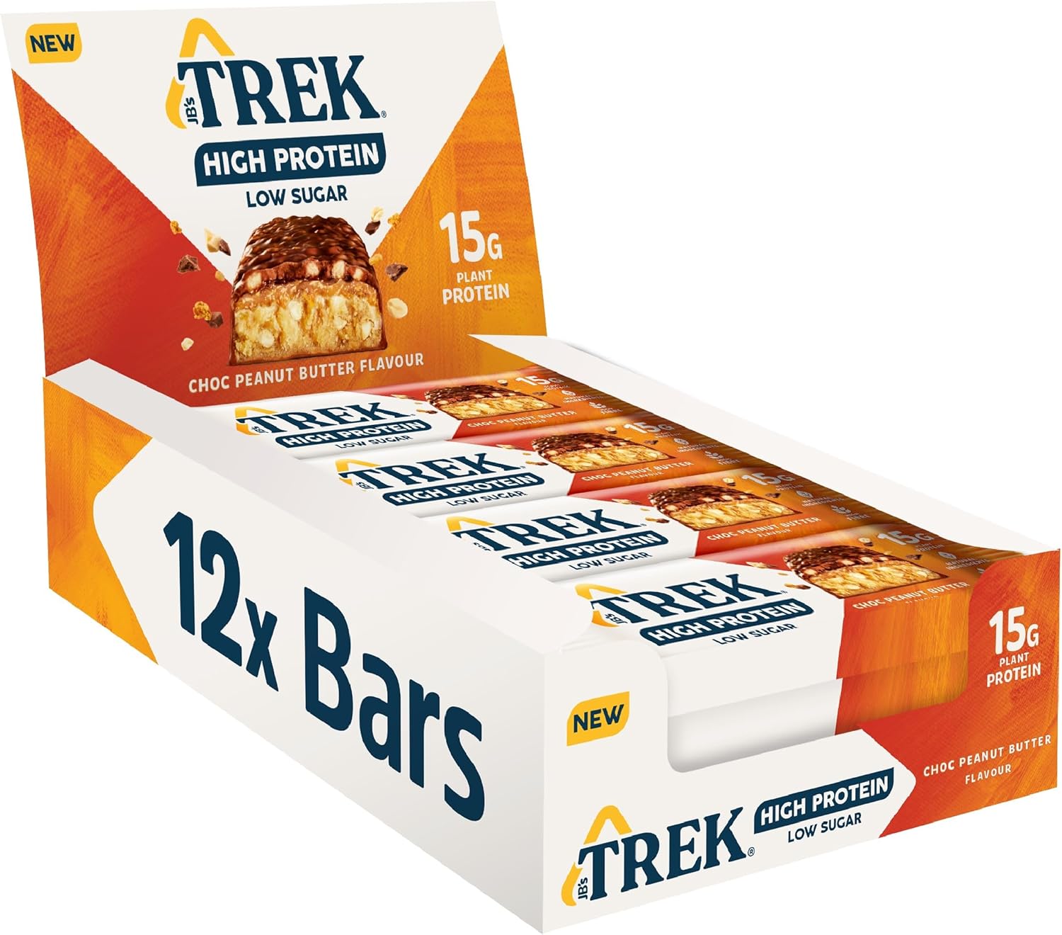 JB's TREK High Protein Low Sugar Choc Peanut Butter Bar - Plant-based protein - High Fibre - 12 x 55g