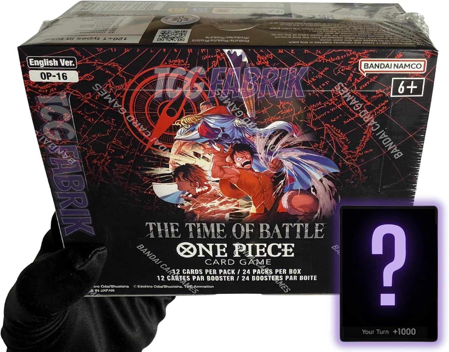 OP16 The Time of Battle Booster Box English OP-16 Booster Box Display Factory Sealed for OP16 Paramount War Theme One Piece Cards English TCG (24 Packs) + Custom TCG Fabrik Don Card
