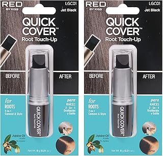 RED by Kiss Quick Cover Root Touch Up Stick Type 2PCS Water-Resistant Temporary Gray Concealer Cover Up Brush for Hair and Beard (Jet Black)