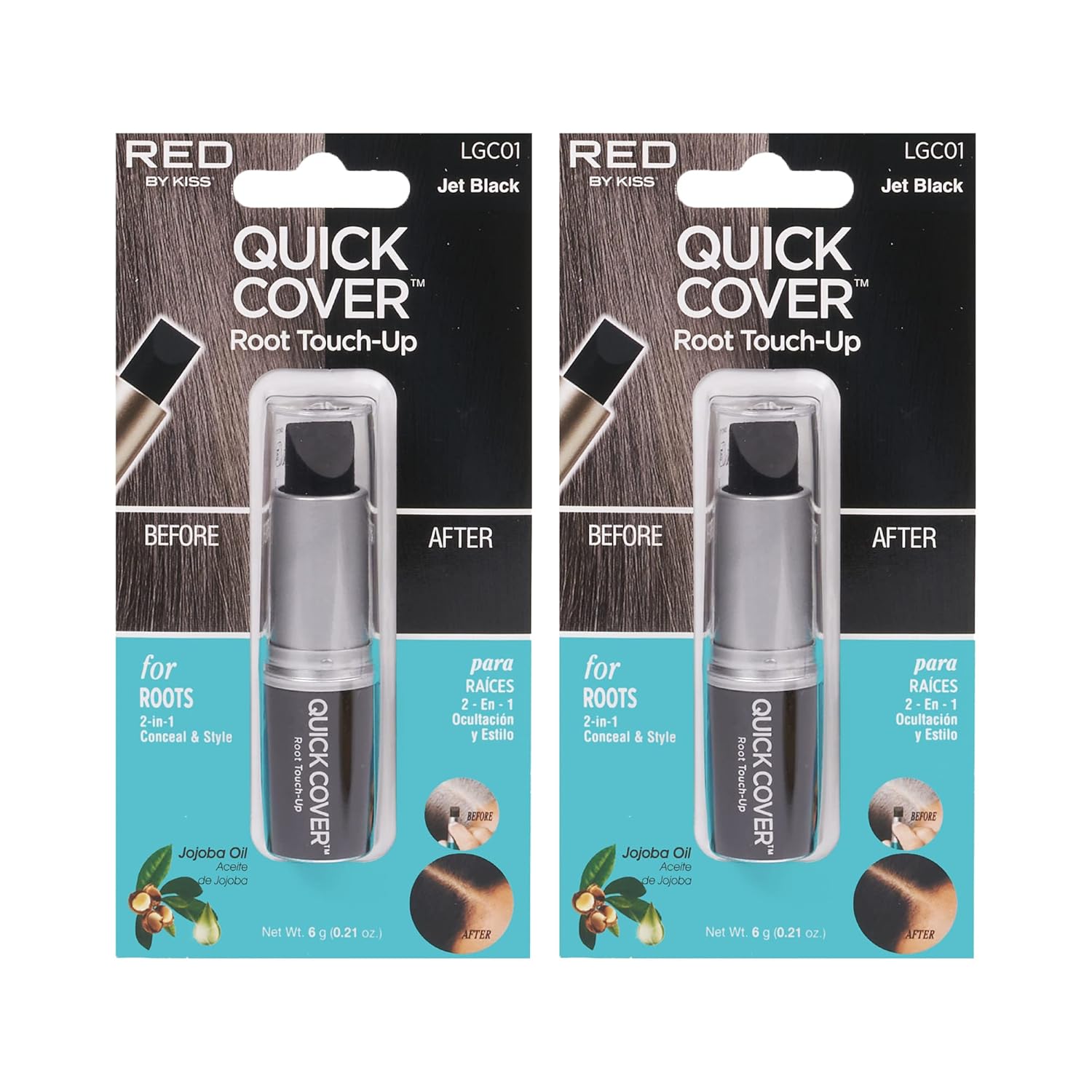 RED by Kiss Quick Cover Root Touch Up Stick Type 2PCS Water-Resistant Temporary Gray Concealer Cover Up Brush for Hair and Beard (Jet Black)