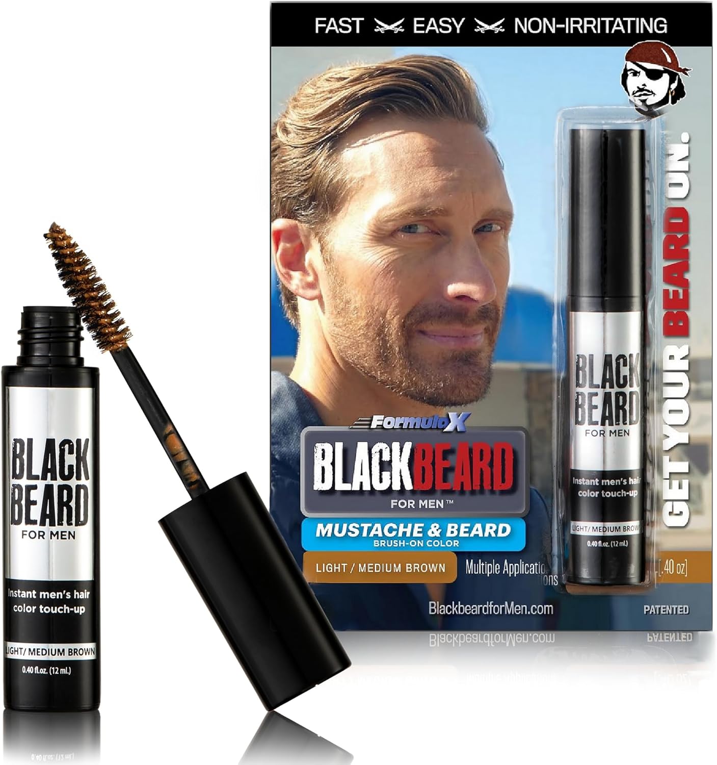 Blackbeard for Men - temporary brush on colour 12ml 0.40oz (Light/Medium Brown, 1 Pack)