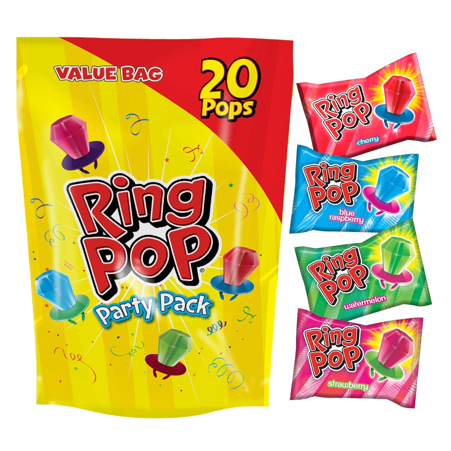 Ring Pop Candy, Easter Lollipops, 20 Ct Party Favors in Assorted Fruity Flavors - Full Size, Fun Hard Candy For Birthday Parties, Party Favors, Easter Basket Stuffers, Egg Fillers, Gifts for Kids