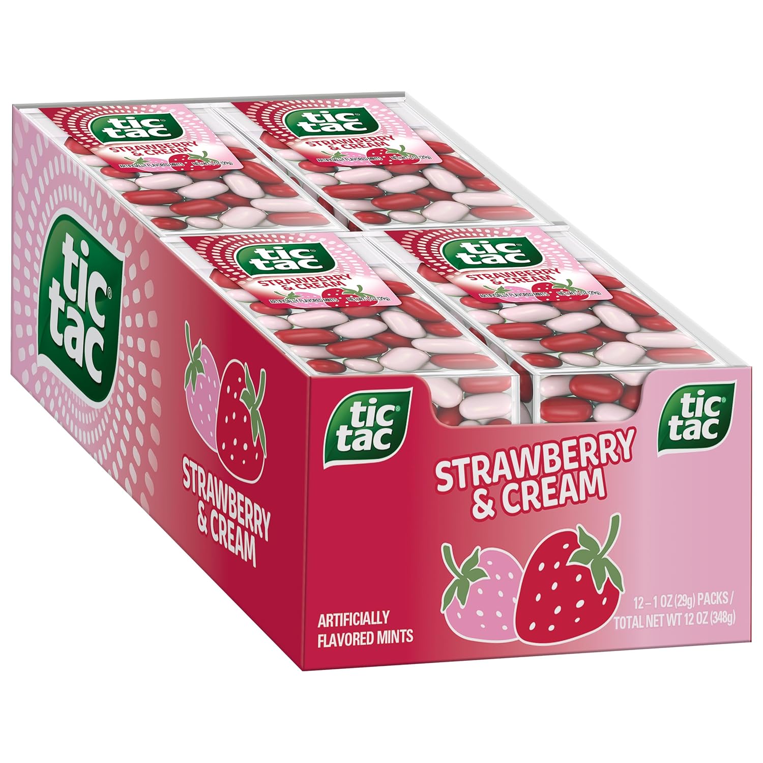 Tic Tac Strawberry & Cream Flavored Mints, Bulk 12 Pack, On-The-Go Refreshment, 1 oz Each