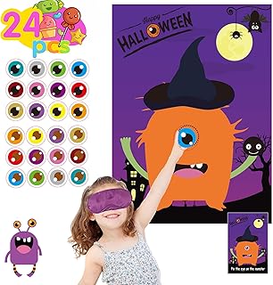Funnlot Halloween Games for Kids Party Halloween Party Games for Kids Pin The Eye on The Monster Game Halloween Party Games Activities Halloween Pin The Tail (Pin The Eye on The Monster)