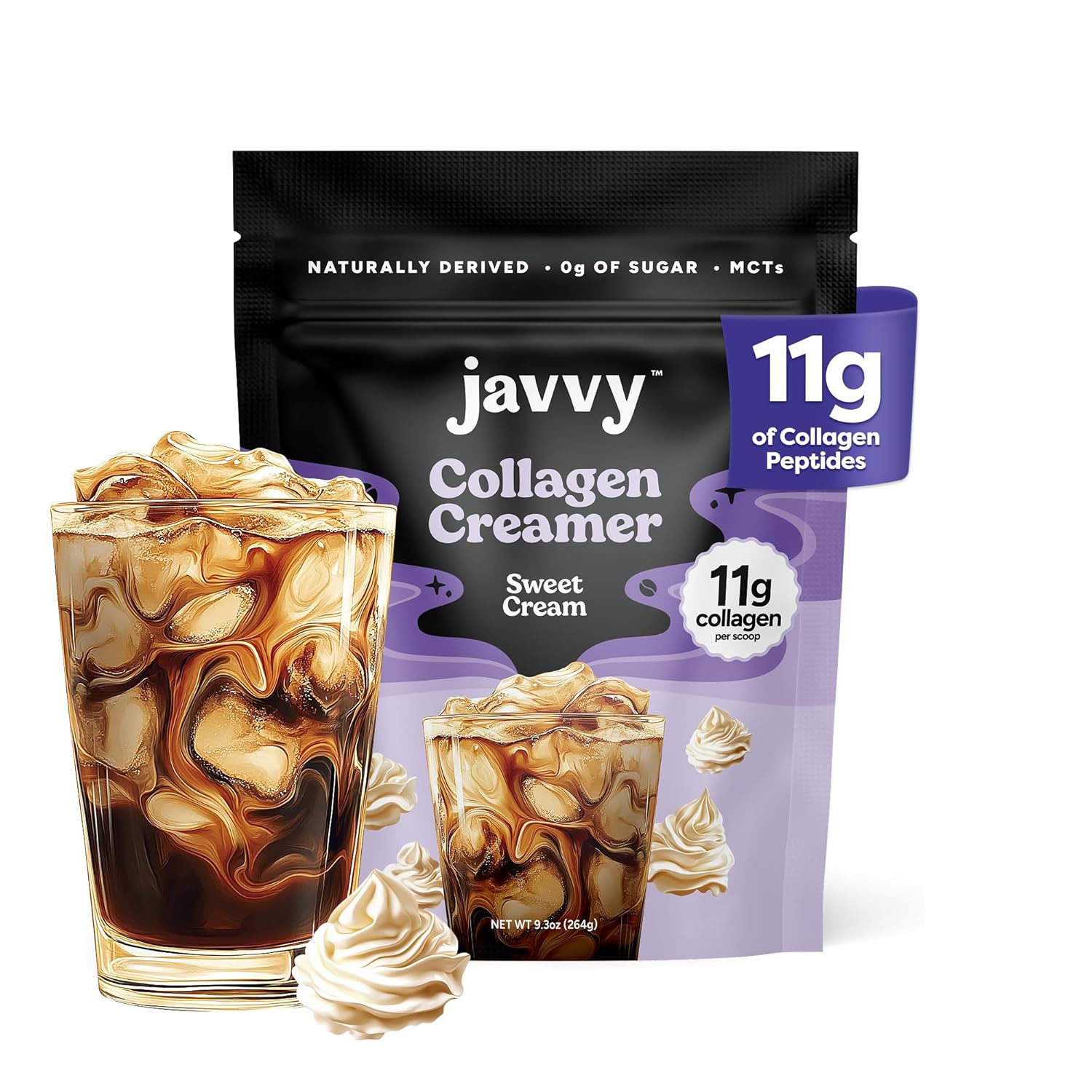 Collagen Protein Coffee Creamer Sweet Cream - Made with Grass Fed Pasture Raised Collagen - Hair, Skin & Nail support with Energy-Boosting MCTs, Keto Friendly, Lactose Free & Gluten Free, 0g of Sugar, 11g of Protein