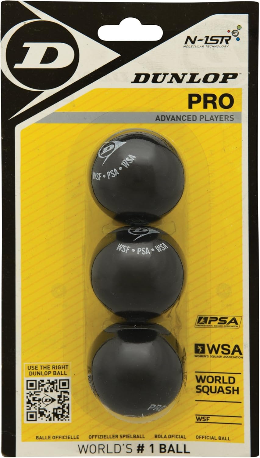 Dunlop Squash Balls Pro Double Yellow, Official Tournament Squash Ball