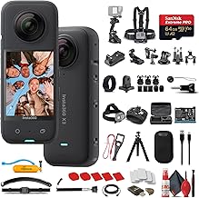 Insta360 X3 - Waterproof 360 Action Camera with 1/2" 48MP Sensors, 5.7K 360 Video, 72MP 360 Photo, Stabilization, Touchscreen, + 50 in 1 Accessory Kit + 64GB Card + Card Reader + More