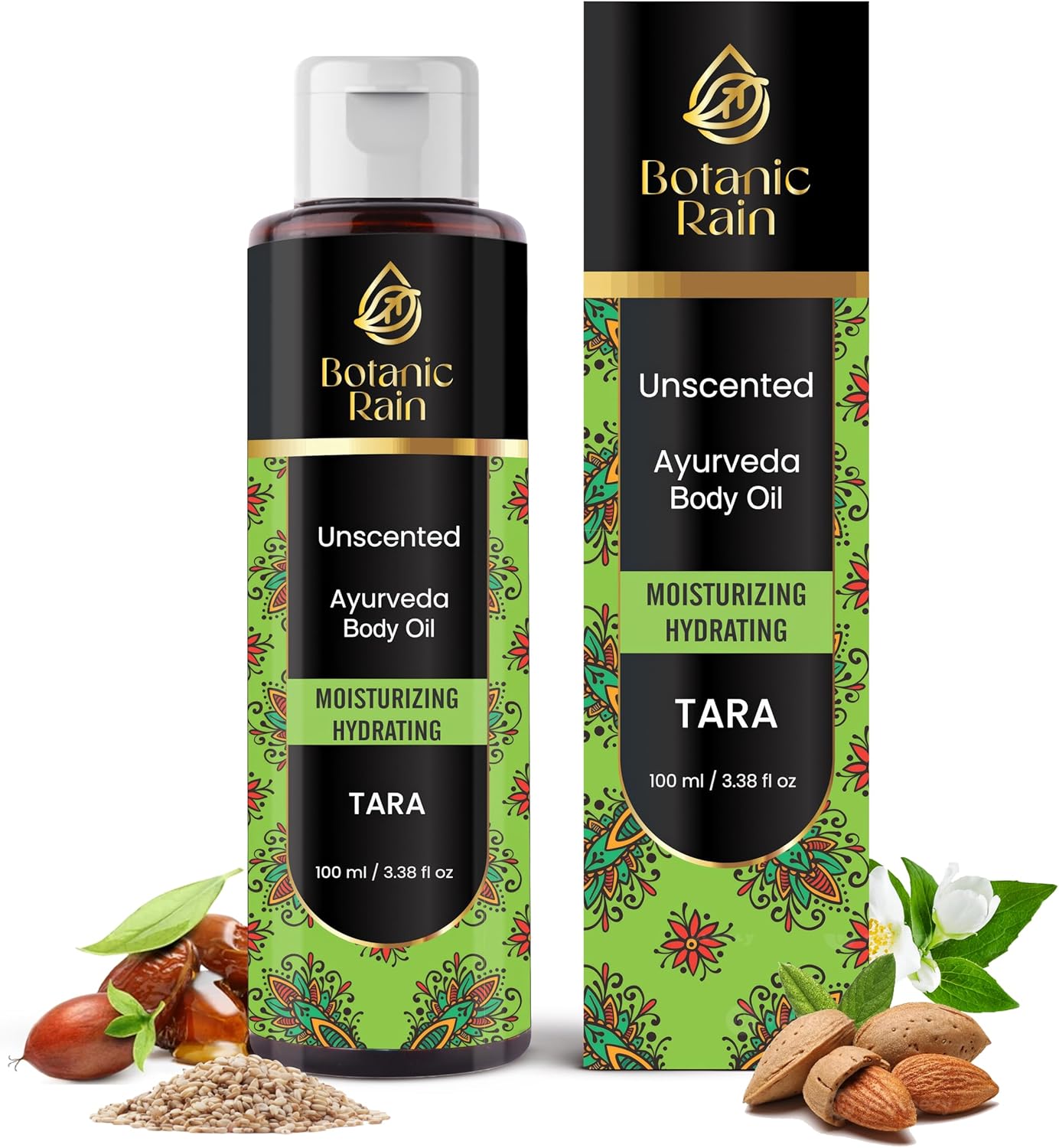 Botanic Rain Ayurveda Unscented Body Oil After Shower, Natural, Moisturizing & Hydrating Organic Fragrance Free For Women And Men, Ayurveda Products For Saggy Skin - 100ml (1)