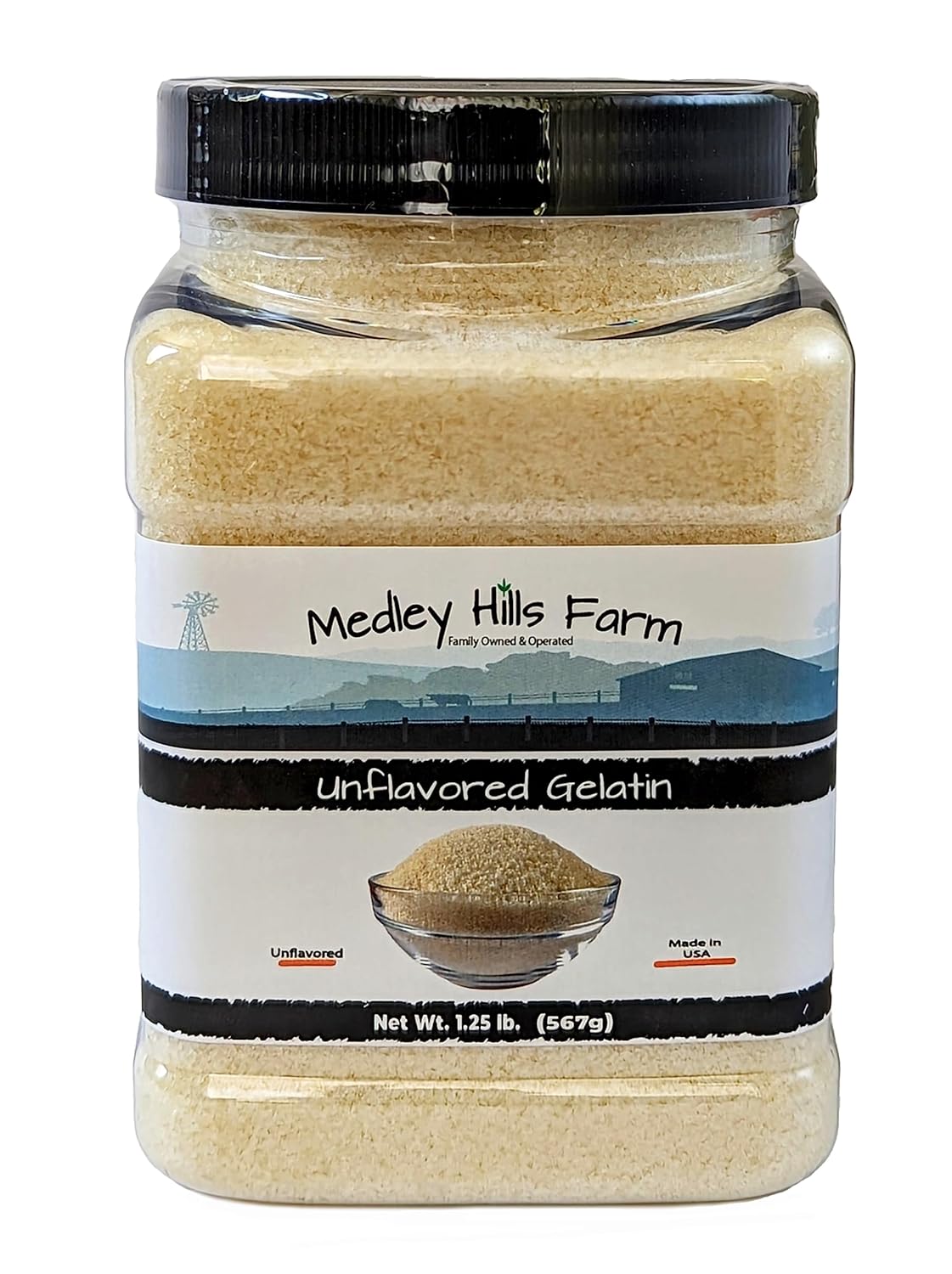 Unflavored Gelatin by Medley hills farm 1.25 lbs. in Reusable Container - Gelatin powder unflavored thickening agent. Made in USA.