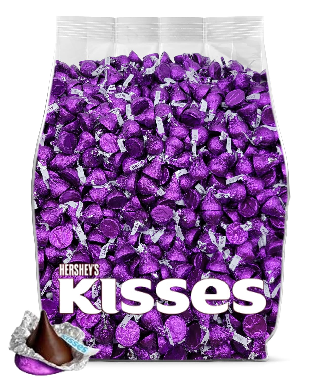 Hershey Dark Chocolate Kisses Candy - 200 Pieces Dark Chocolate Hershey Kisses Bulk - Purple Kisses Chocolate Candy Individually Wrapped - Bulk Chocolate Candy for Party Favors, Snacking and Sharing - 2 Pounds