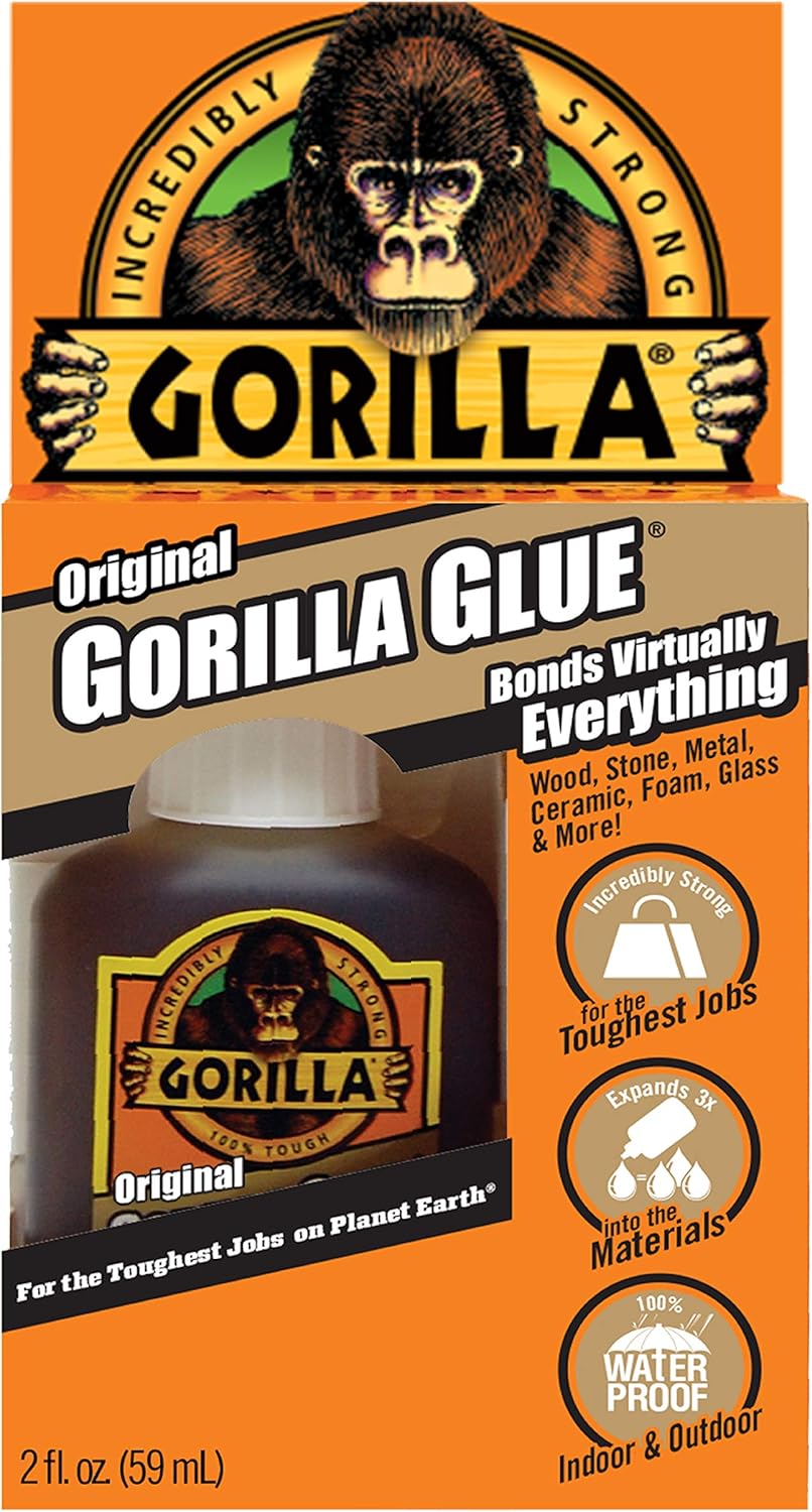 Gorilla Original Gorilla Glue, Waterproof Polyurethane Glue, 2 Ounce Bottle, Brown, (Pack of 1)