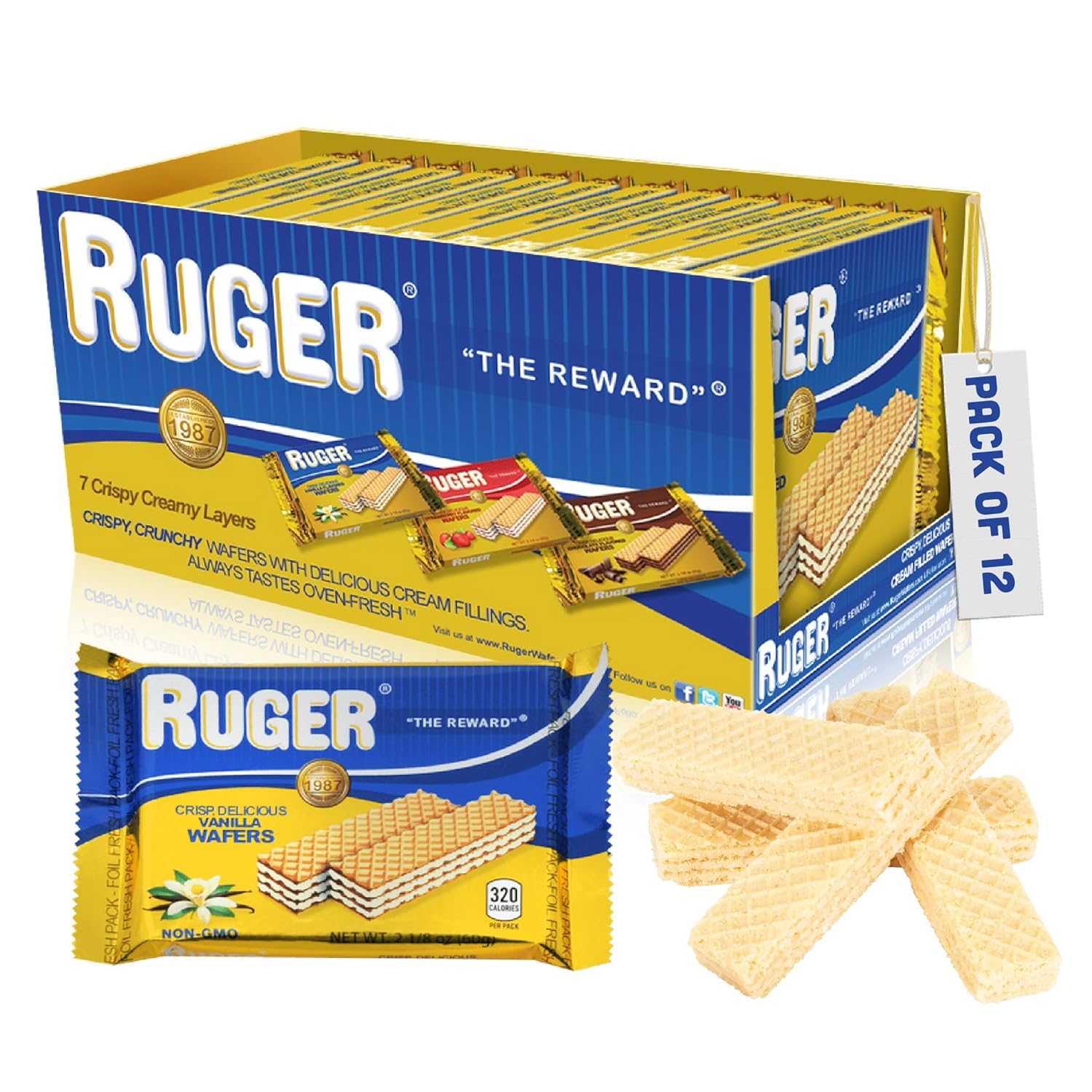 Ruger Wafers- Austrian Vanilla Wafers- 2.125 Ounce (Pack of 12) - Crispy, Creamy, Delicious Vanilla Wafer Cookies made with Natural Ingredients. Heavy Gauge Packaging provides the longest shelf-life on the market - Perfect year round - anytime and anywhere. Great for on-the-go snacking, desserts, and Anytime Indulgence