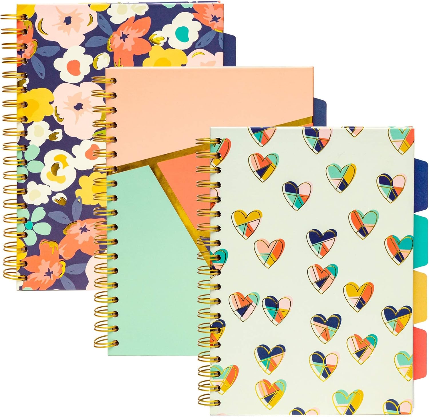 Pukka Pad, Carpe Diem 5-Subject Double Spiral Bound Notebook 3-Pack with Repositionable Dividers - 200 Pages of 80GSM Paper with Perforated Edges – Floral Love, B5 10 X 7in