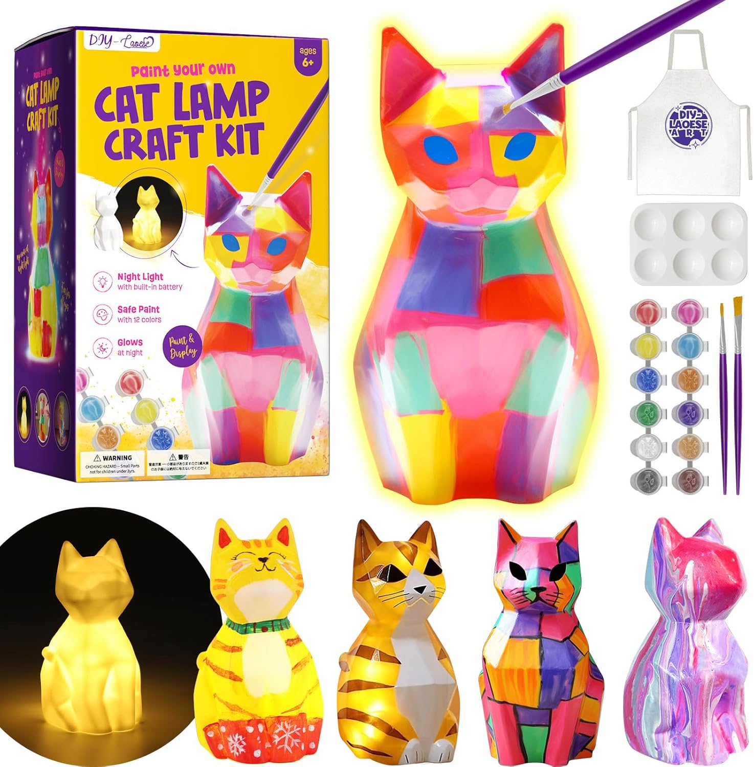 DIY-LAOESE Paint Your Own Cat Lamp Kit, Art Supplies Arts & Crafts Kit, Painting kit for Kids 6-12, Arts and Crafts for Kids Ages 8-12, Toys Girls Boy Birthday Easter Gift Ages 6 7 8 9 10 11 12+