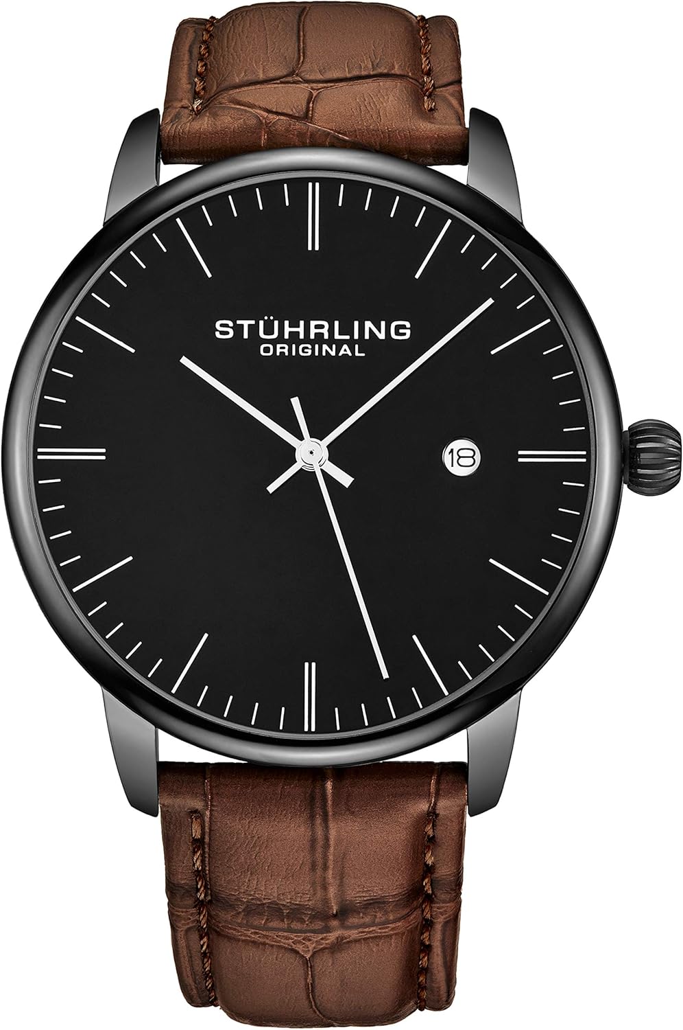 Stuhrling Original Chronograph Watch Men's Watches 44mm Steel Case Blue Dial with Leather Strap Tachymeter 24-Hour Subdial