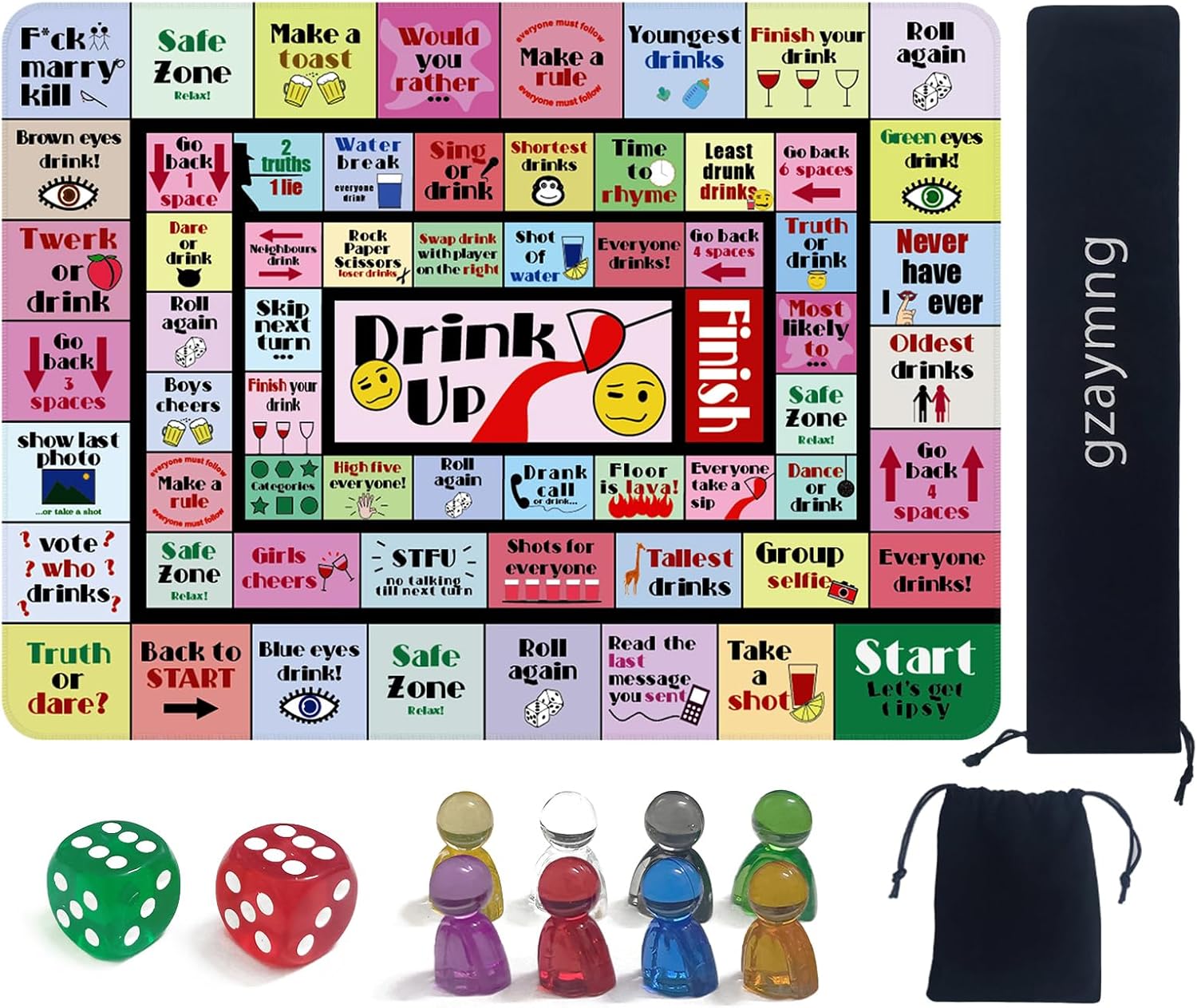 Drinking Board Games for Adults, Funny Party Interactive Drinking Games for Game Night, Birthday, Family Play or Any Occasion, Age 21+, 2-8 Players (Multicolor)