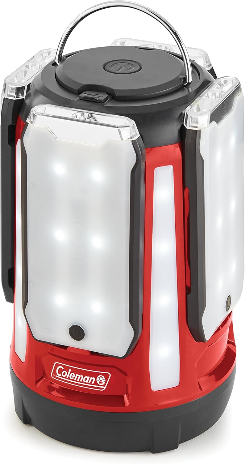 Coleman Quad Panel 800L LED Lantern, Water-Resistant Lantern with 4 Removable Magnetic Light Panels & USB Charging Port, Great for Camping, Hunting, Emergencies, & More