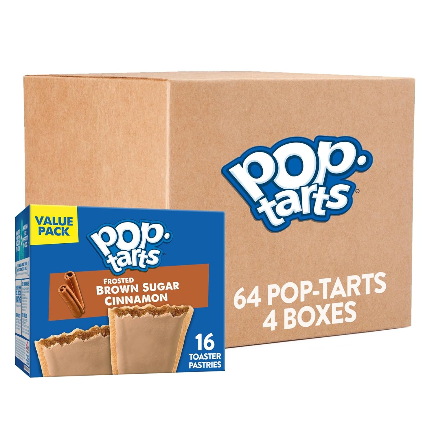Pop-Tarts Toaster Pastries, Breakfast Foods, Kids Snacks, Frosted Brown Sugar Cinnamon, Value Pack (64 Pop-Tarts)