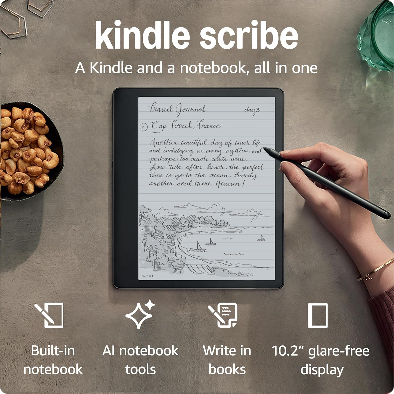 Kindle Scribe (2022 release) - 16 GB, the first Kindle and digital notebook, all in one, with a 10.2" 300 ppi Paperwhite display, with built-in notebook summarisation. Includes Basic Pen