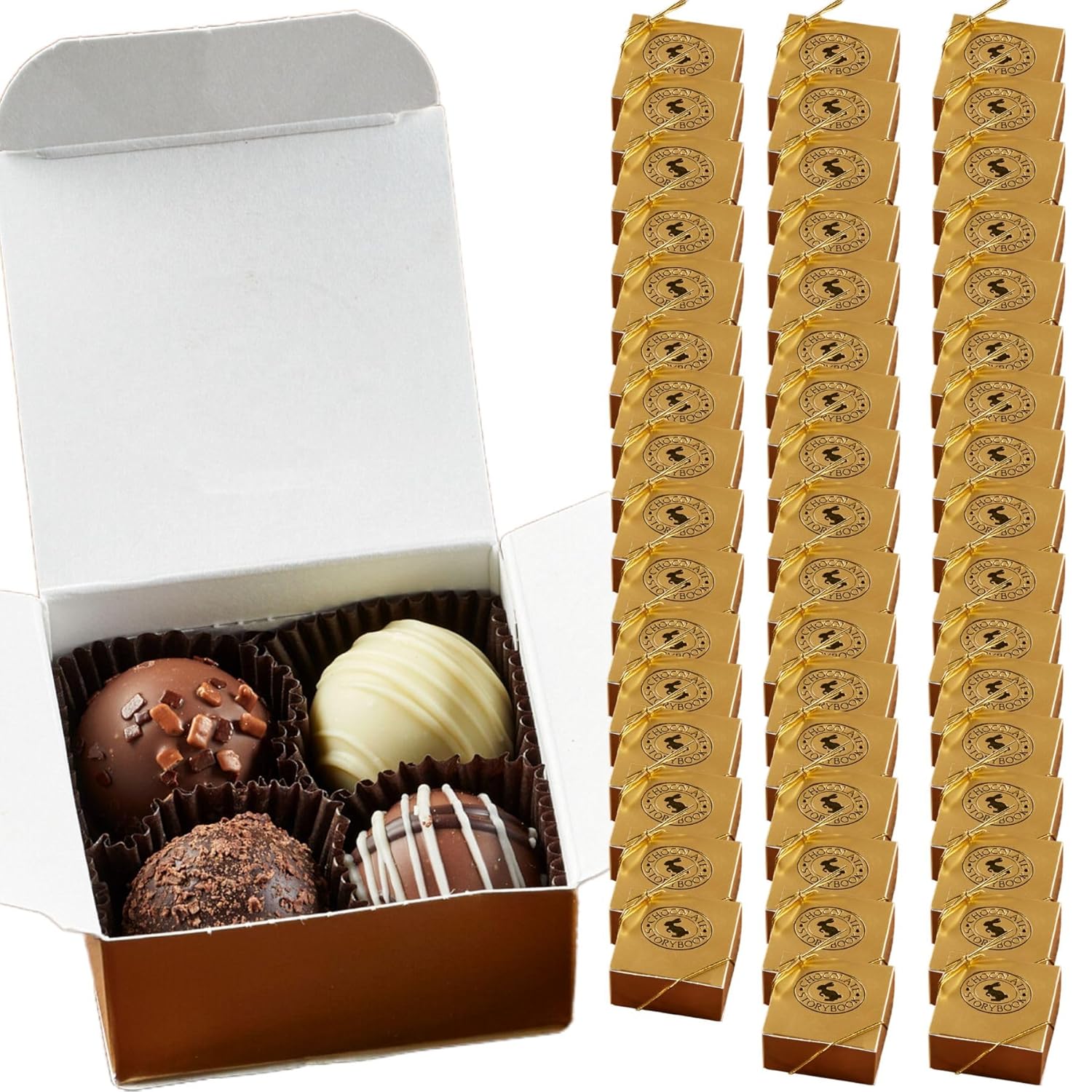4pc Gold Chocolate Truffle Assortment (50 Boxes) - Perfect for Events, Weddings, Client & Employee Gifts