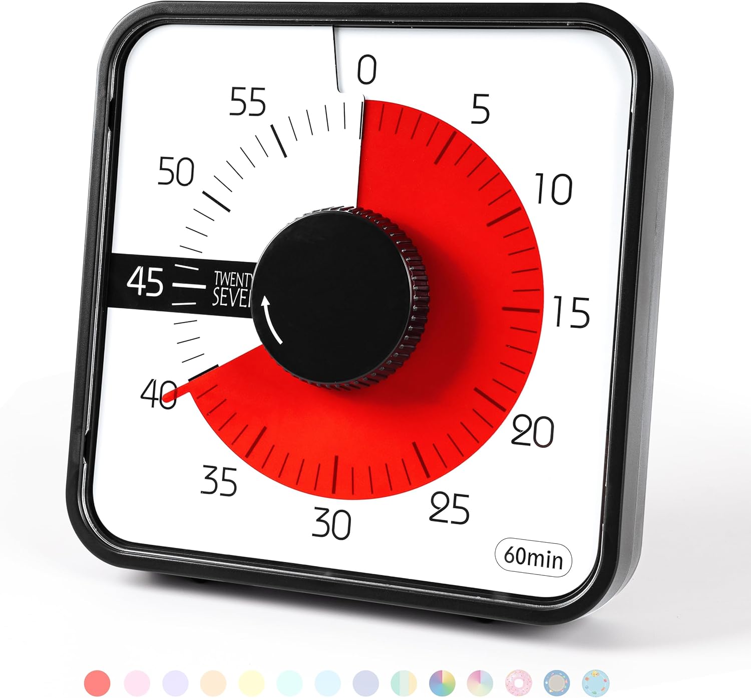 19CM Visual Countdown Timer - 60 Minutes, Large, Exam & Kitchen Timer, Loud Alarm Sound, Black