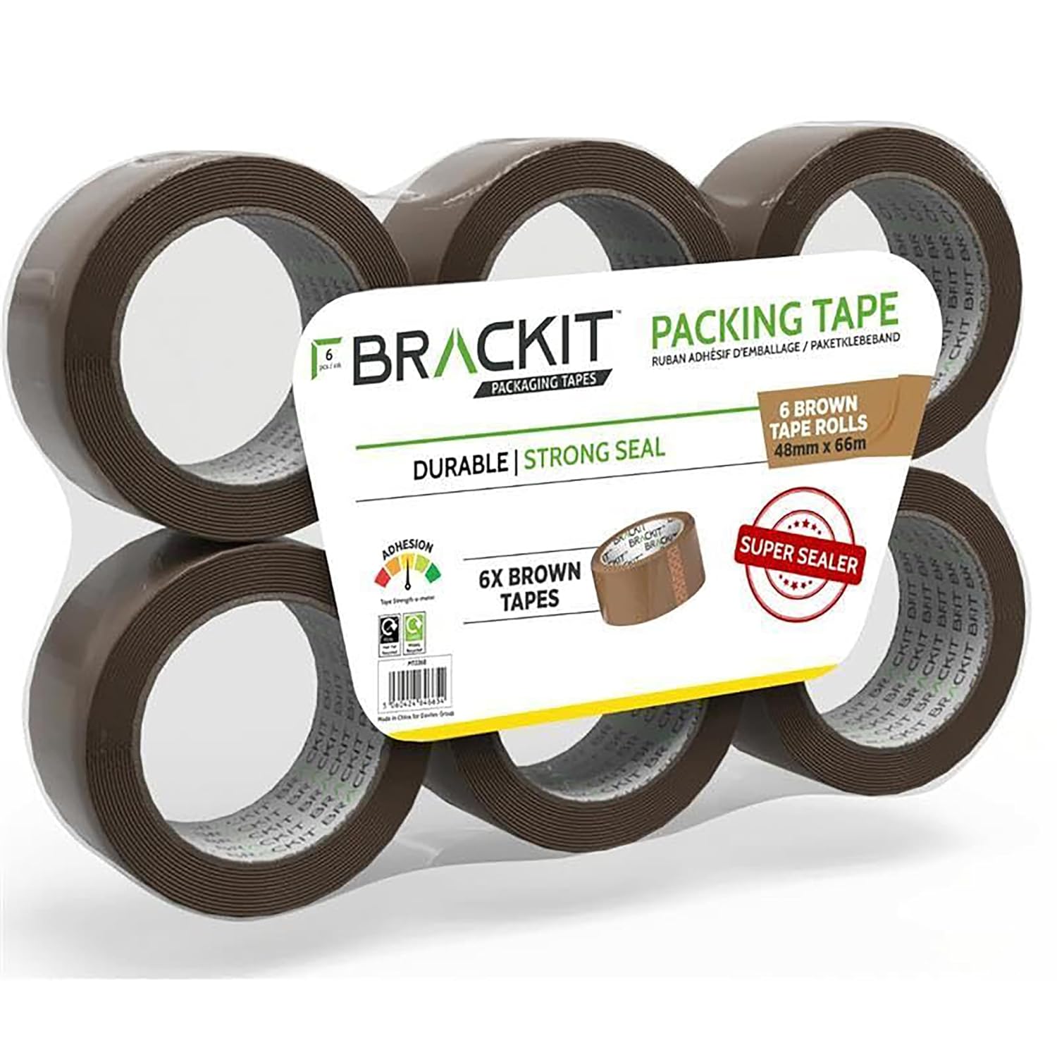 brackit  Packing  Tape  Brown 48mm x 66m, Bulk Pack of 6 Rolls – Strong Heavy Duty Packing Tape for Regular Use or Moving – Easily Seals Your Parcels and Boxes