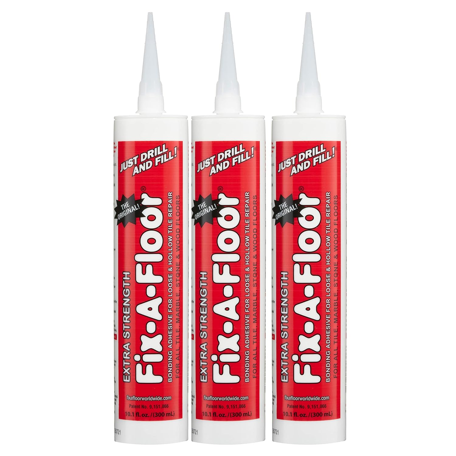 Fix-A-Floor Extra Strength Bonding Adhesive for Loose & Hollow Tiles, Wood, LVT & Laminate - Eco-Friendly & Non-Toxic - Includes 2mm and Customisable Patented Tip & Preservation Cap (Pack of 3)