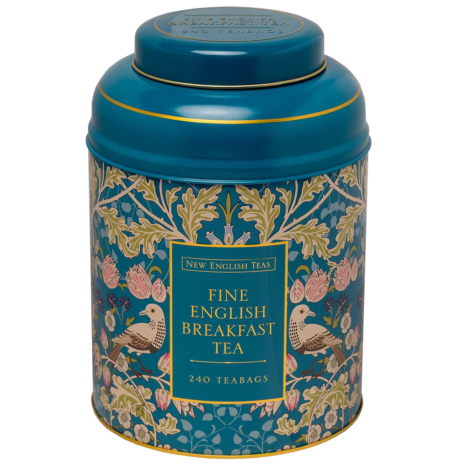 New English Teas Song Thrush & Berries Teal Tea Caddy with 240 Breakfast Teabags