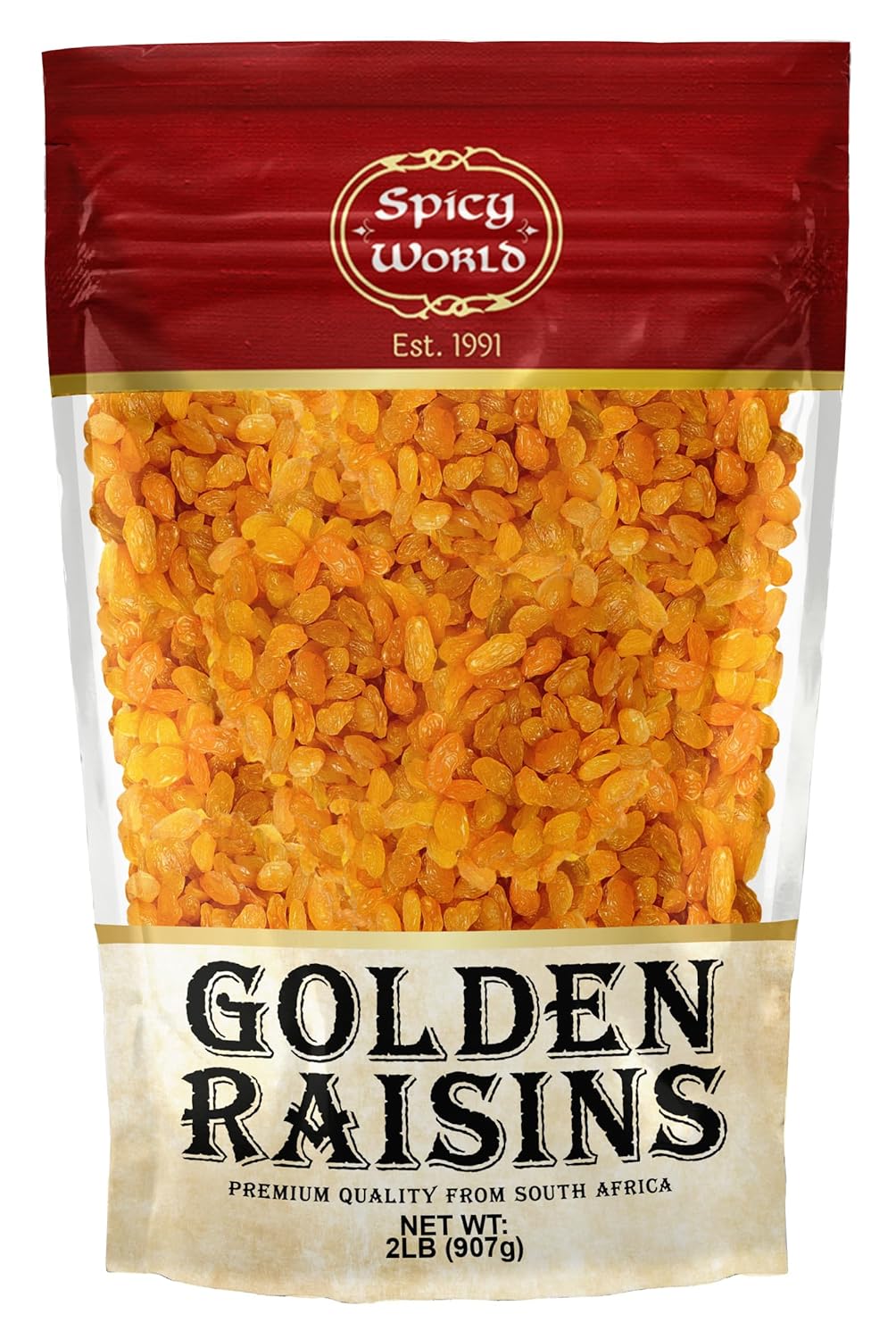 Spicy World Golden Raisins 2 LB Bulk Bag - Sweet & Seedless Sultanas from South Africa | | Perfectly Dried for Natural Sweetness | Ideal Dried Fruit Snack | For Baking & More | No Added Sugar